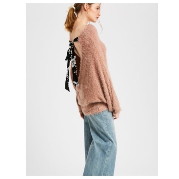 Mauve Furry Soft Open Back Tie Sweater - Picture 3 of 4